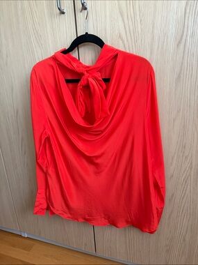 J. Crew 100% Silk Red Long-Sleeve Draped Neck Top